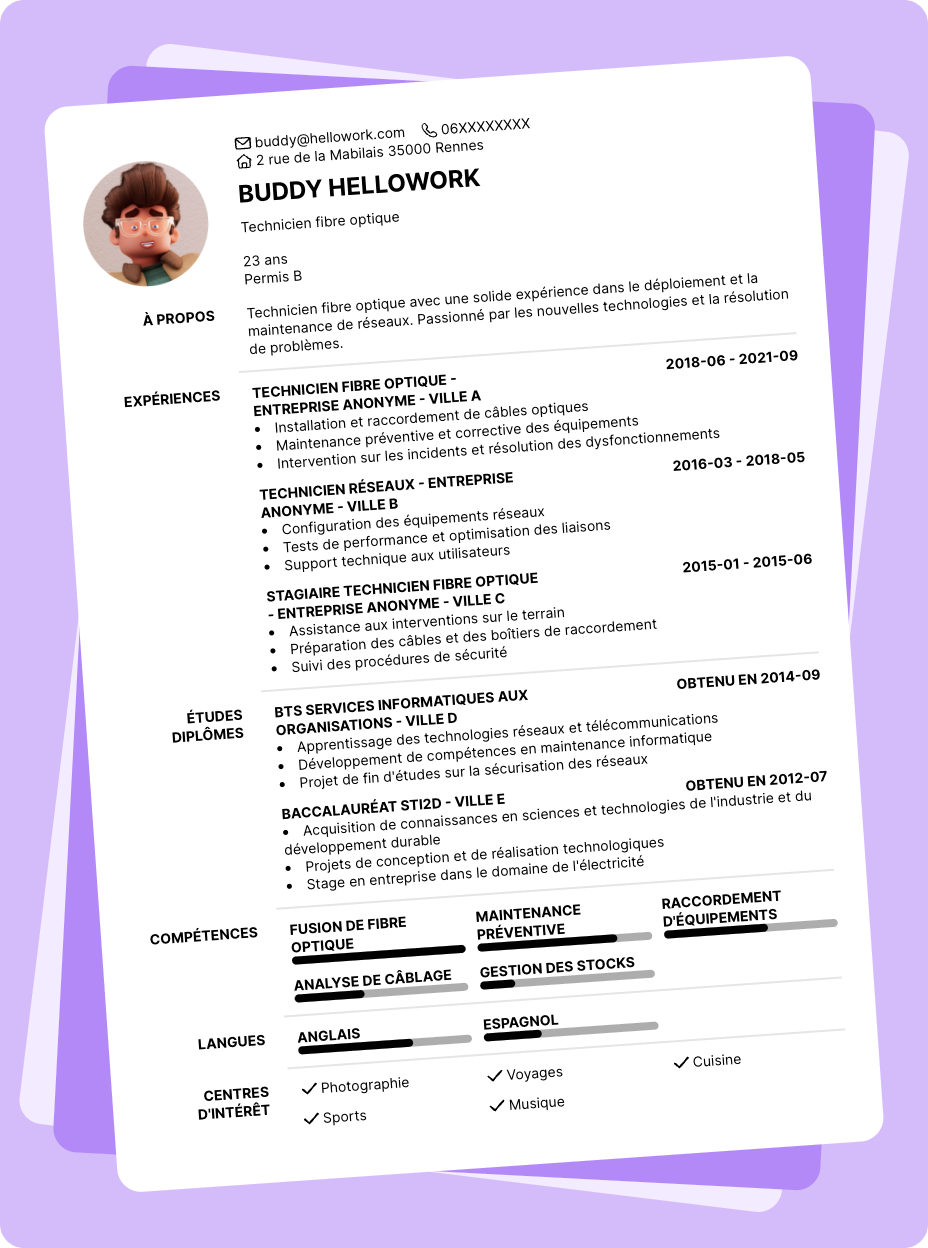 Exemple CV Technicien fibre optique