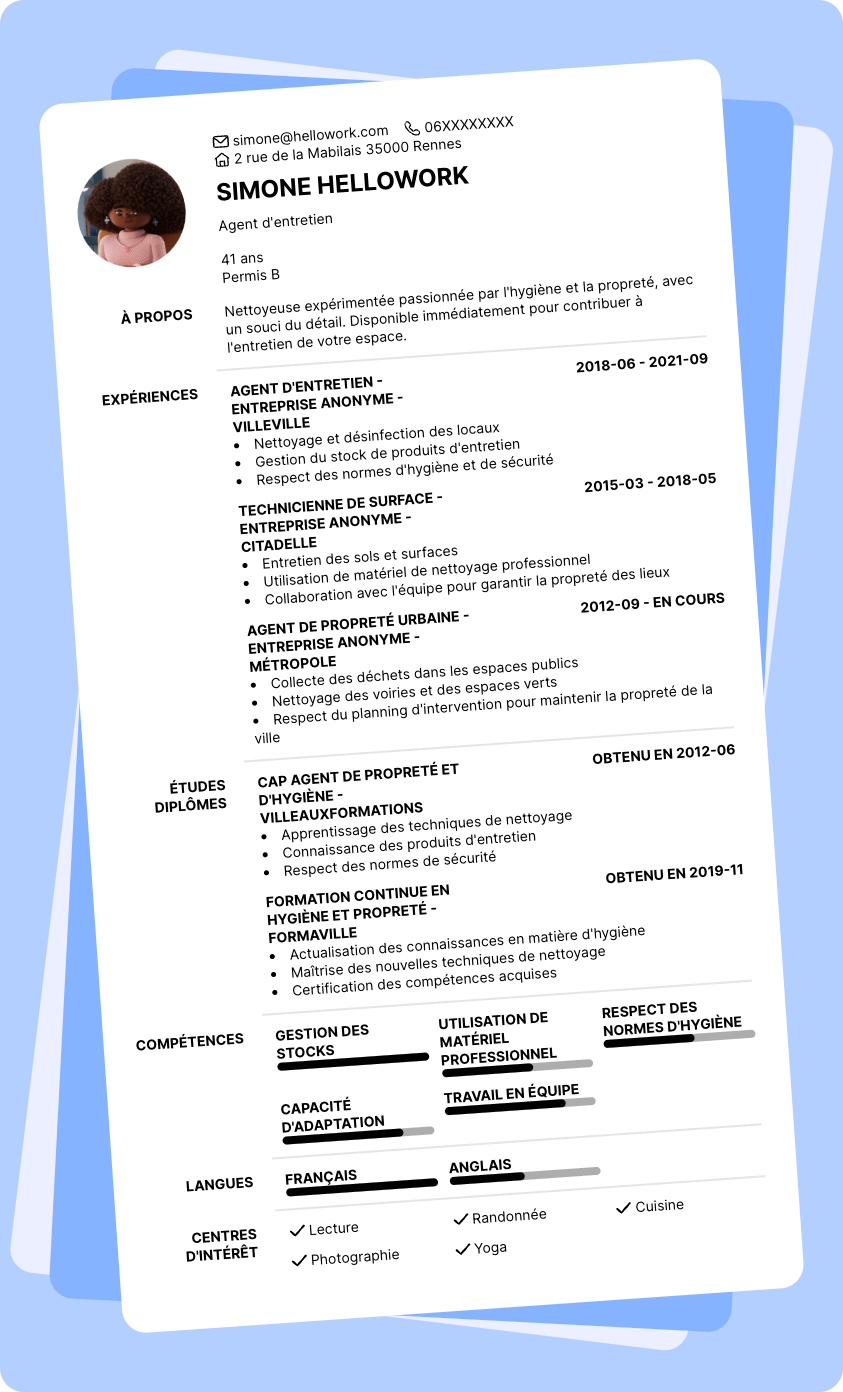 Exemple CV Nettoyeur