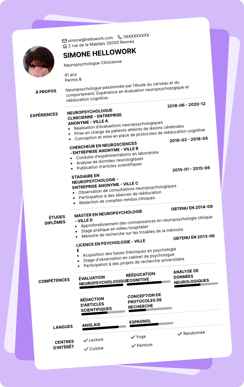 Modèle CV Neuropsychologue Exemple CV Neuropsychologue