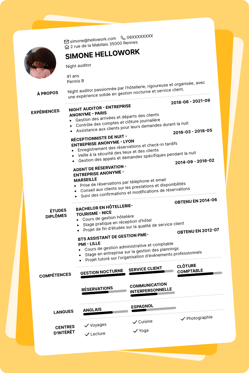 Exemple CV Night auditor