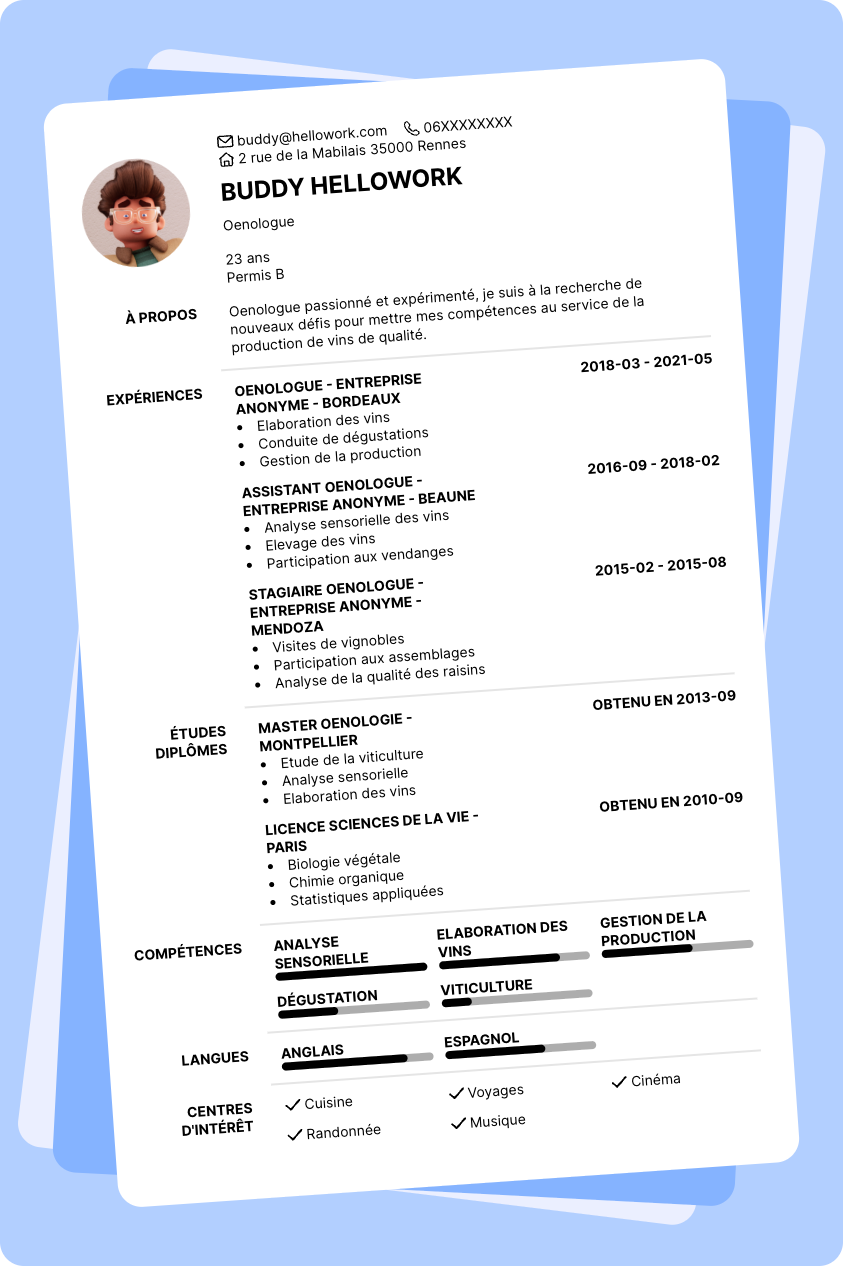 Modèle CV Oenologue Exemple CV Oenologue
