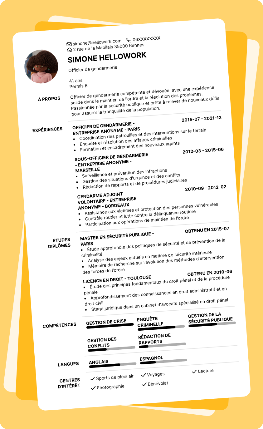 Exemple CV Officier de gendarmerie