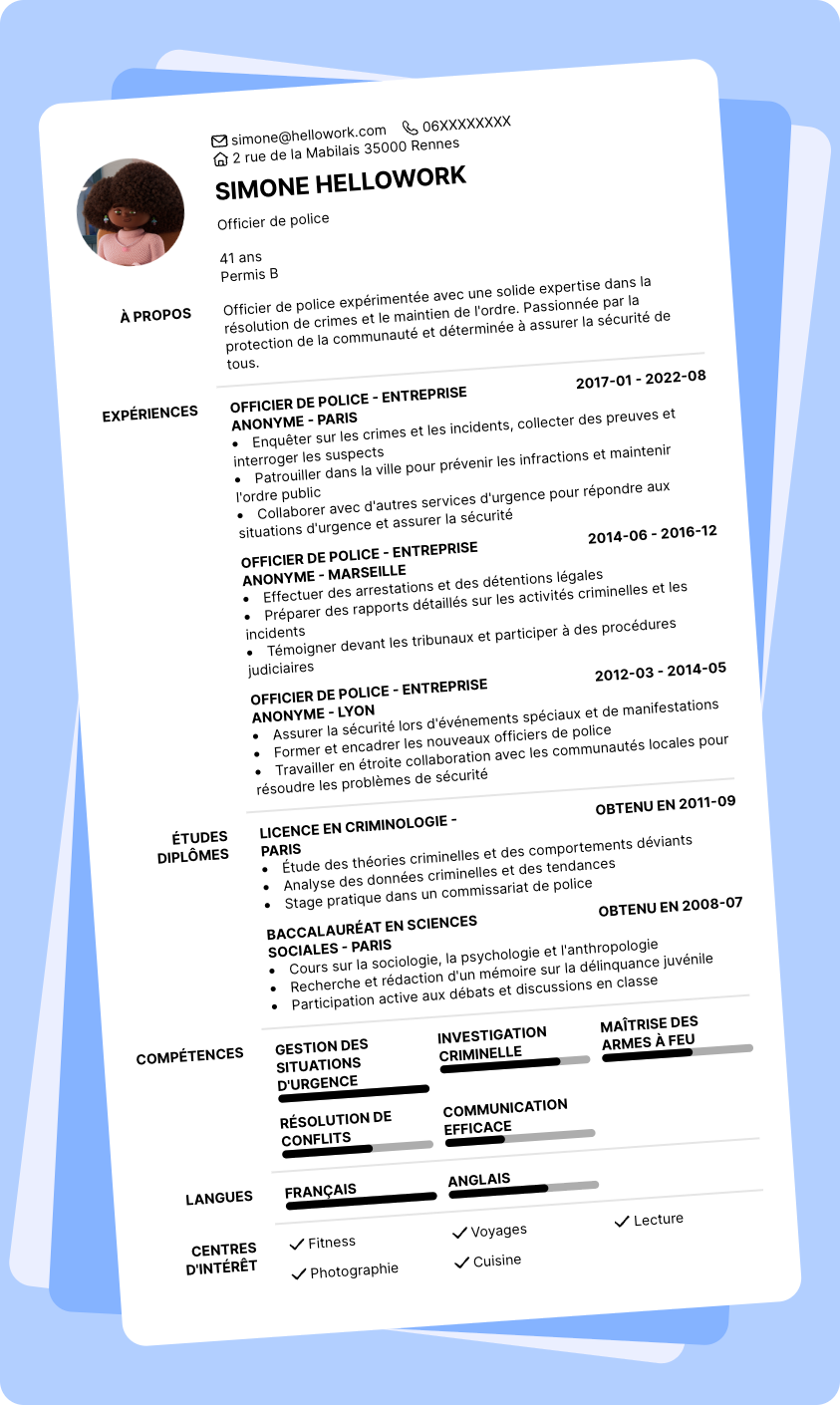 Modèle CV Officier de police Exemple CV Officier de police