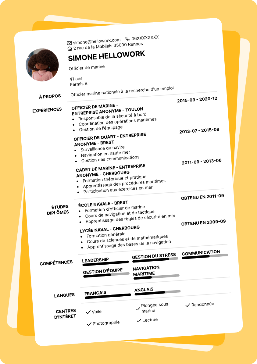 Modèle CV Officier marine nationale Exemple CV Officier marine nationale