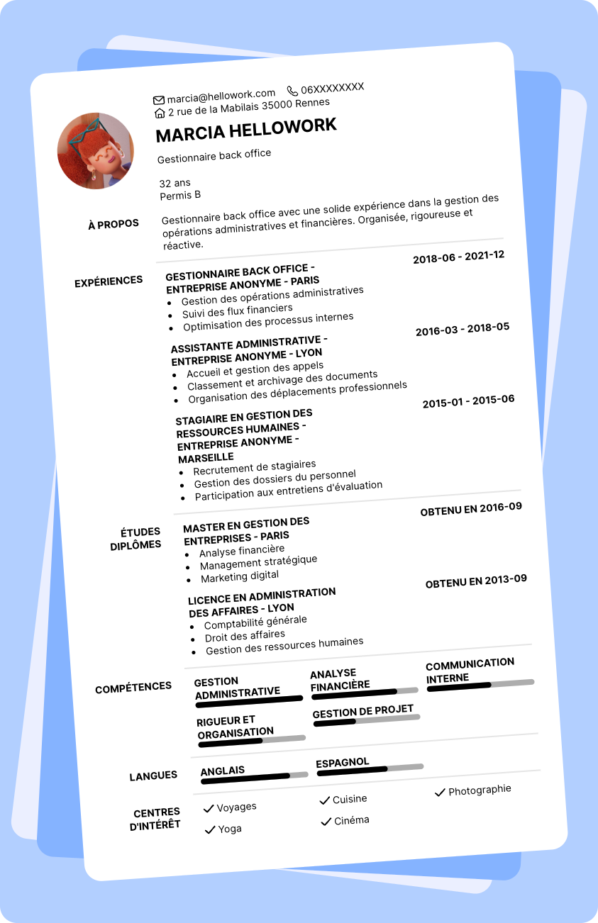 Exemple CV Gestionnaire back office