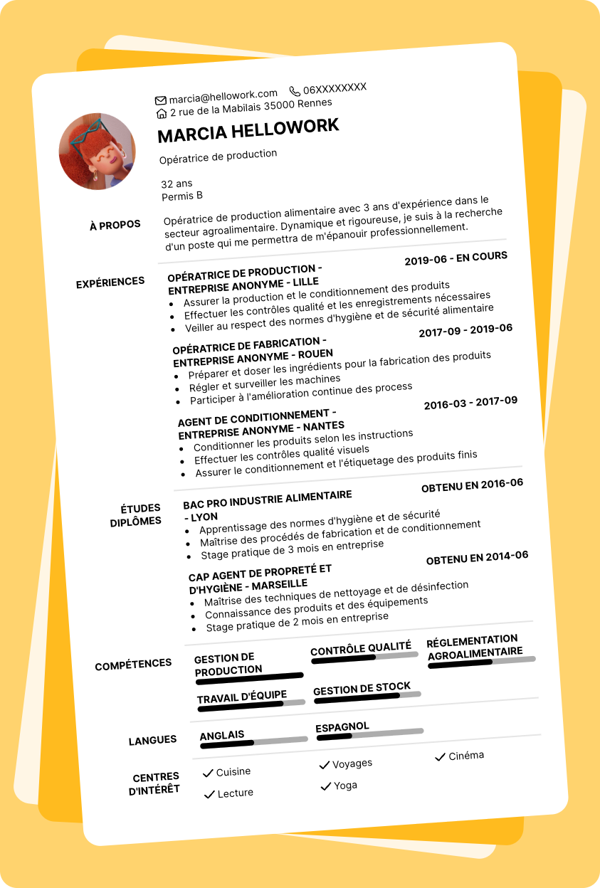 Exemple CV Agent de production agroalimentaire