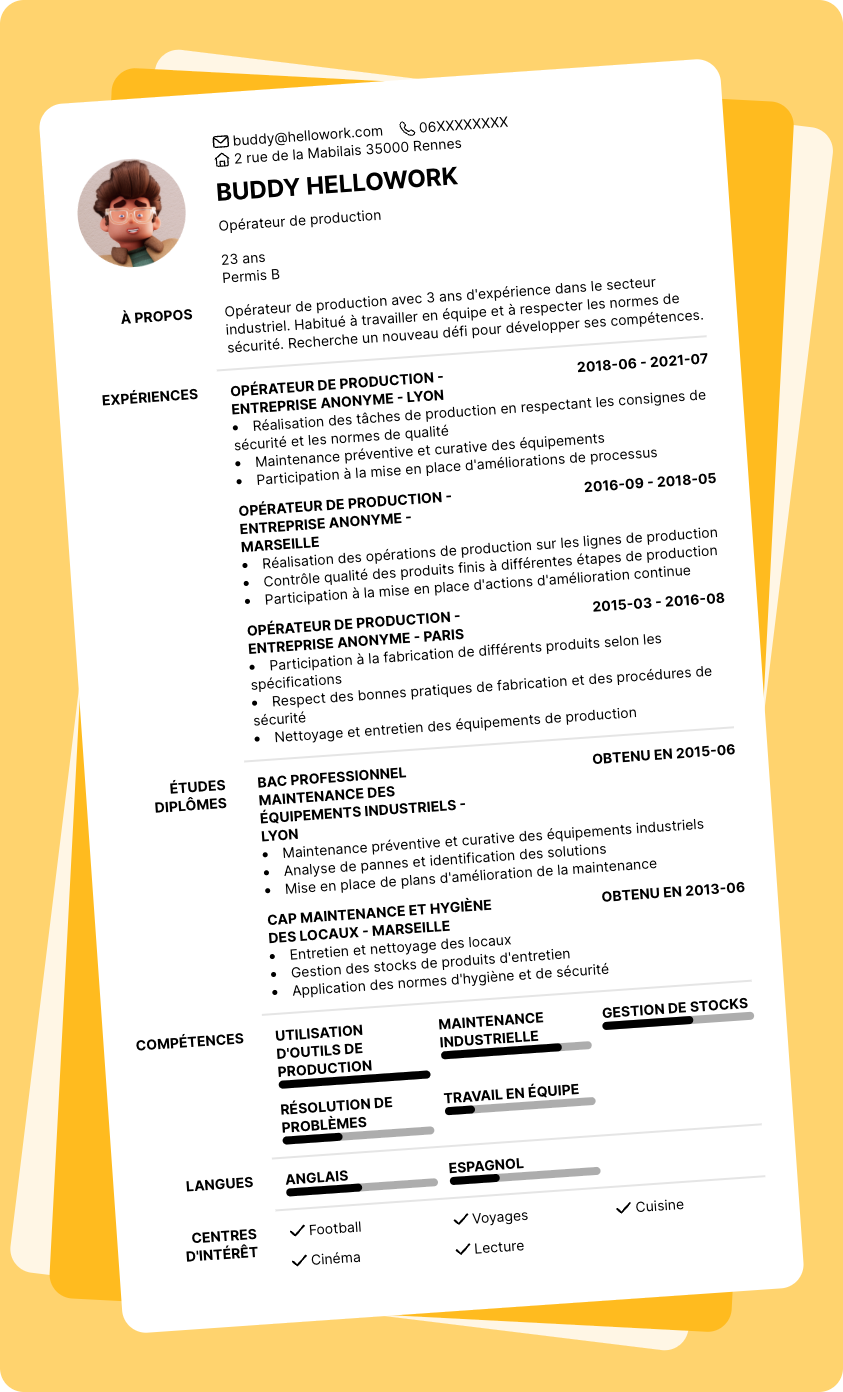Exemple CV Op rateur De Production Hellowork