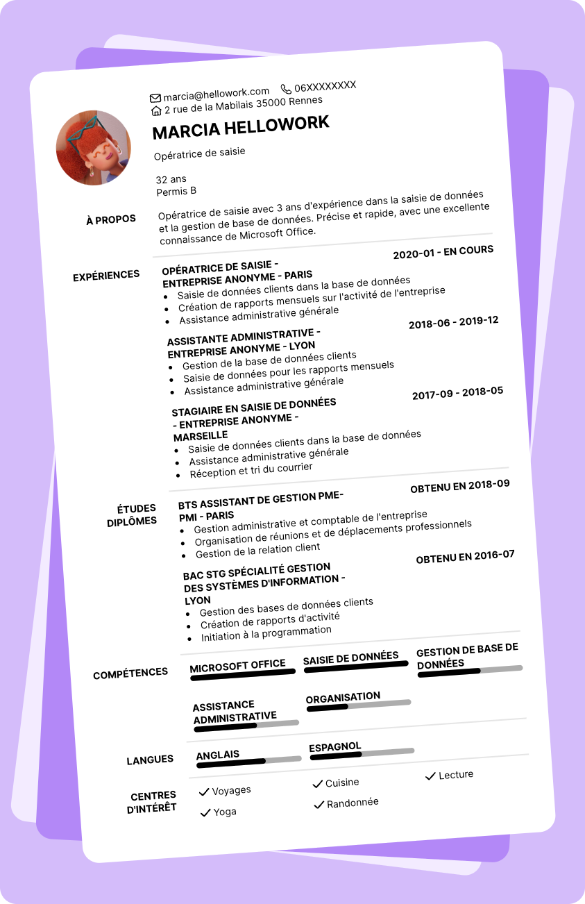 Modèle CV Opérateur de saisie Exemple CV Opérateur de saisie