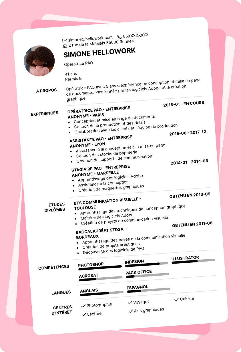 Exemple CV Opérateur PAO