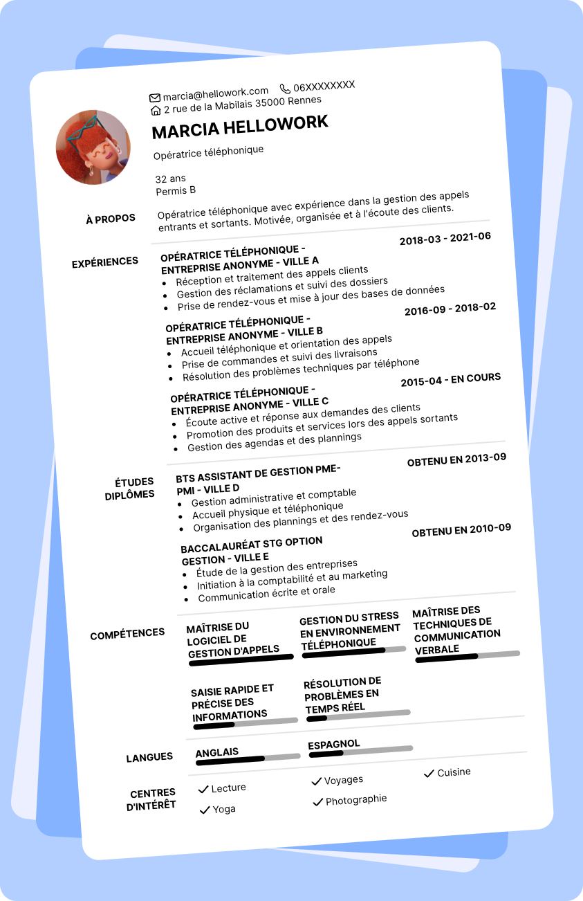 Exemple CV Opérateur téléphonique