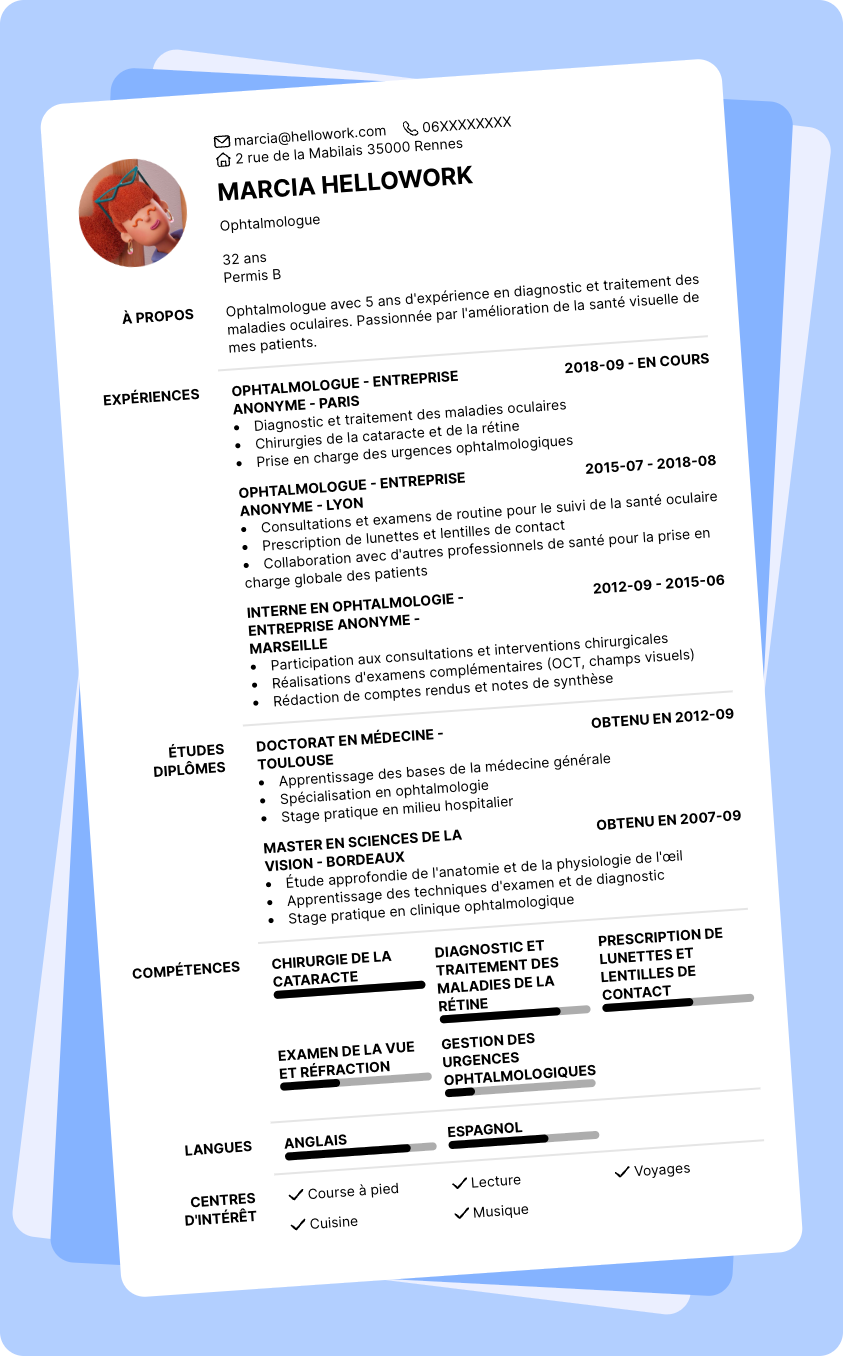 Exemple CV Ophtalmologue