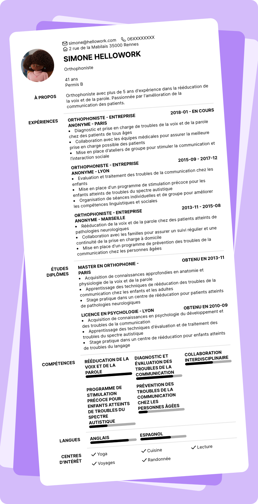 Exemple CV Orthophoniste