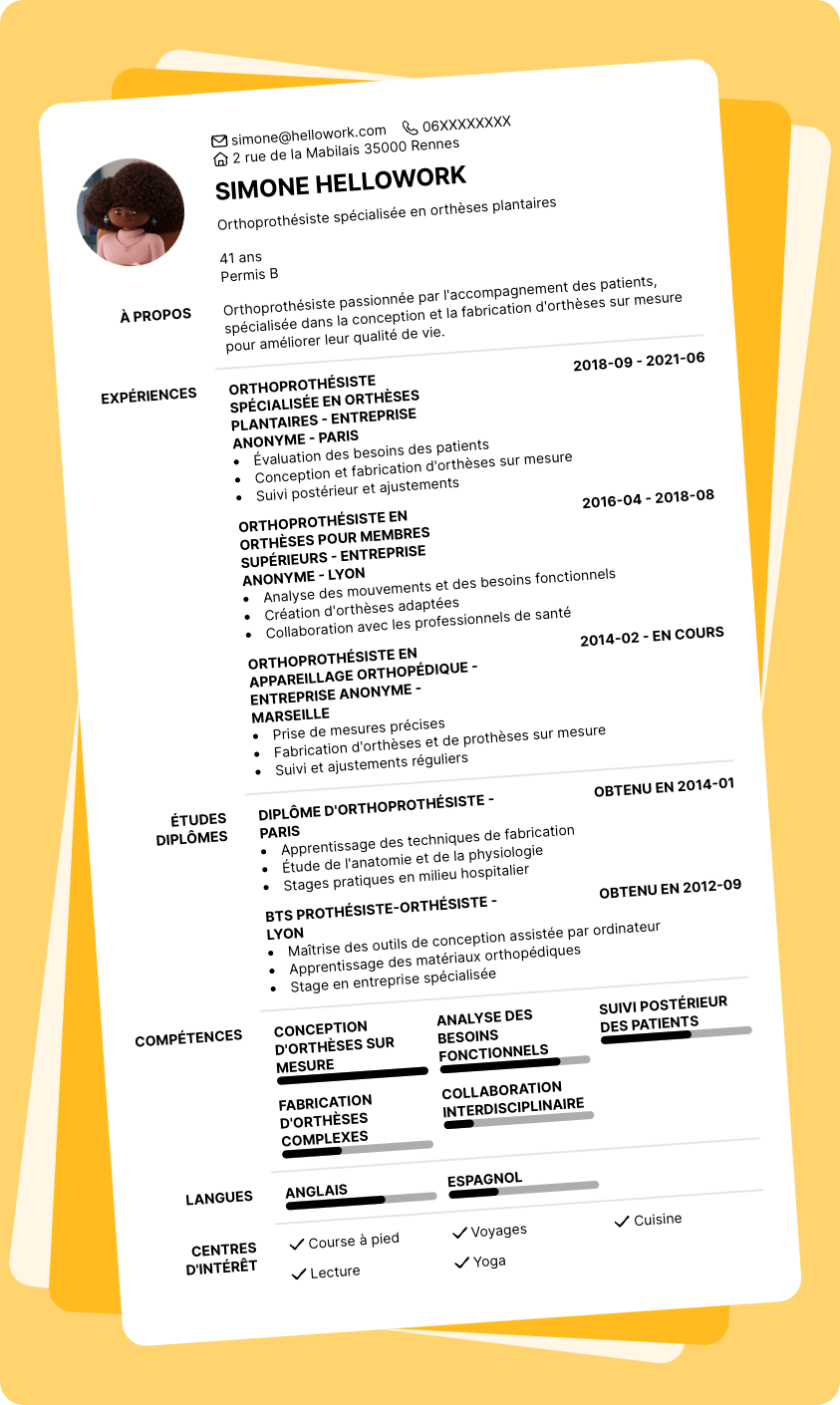 Exemple CV Orthoprothésiste