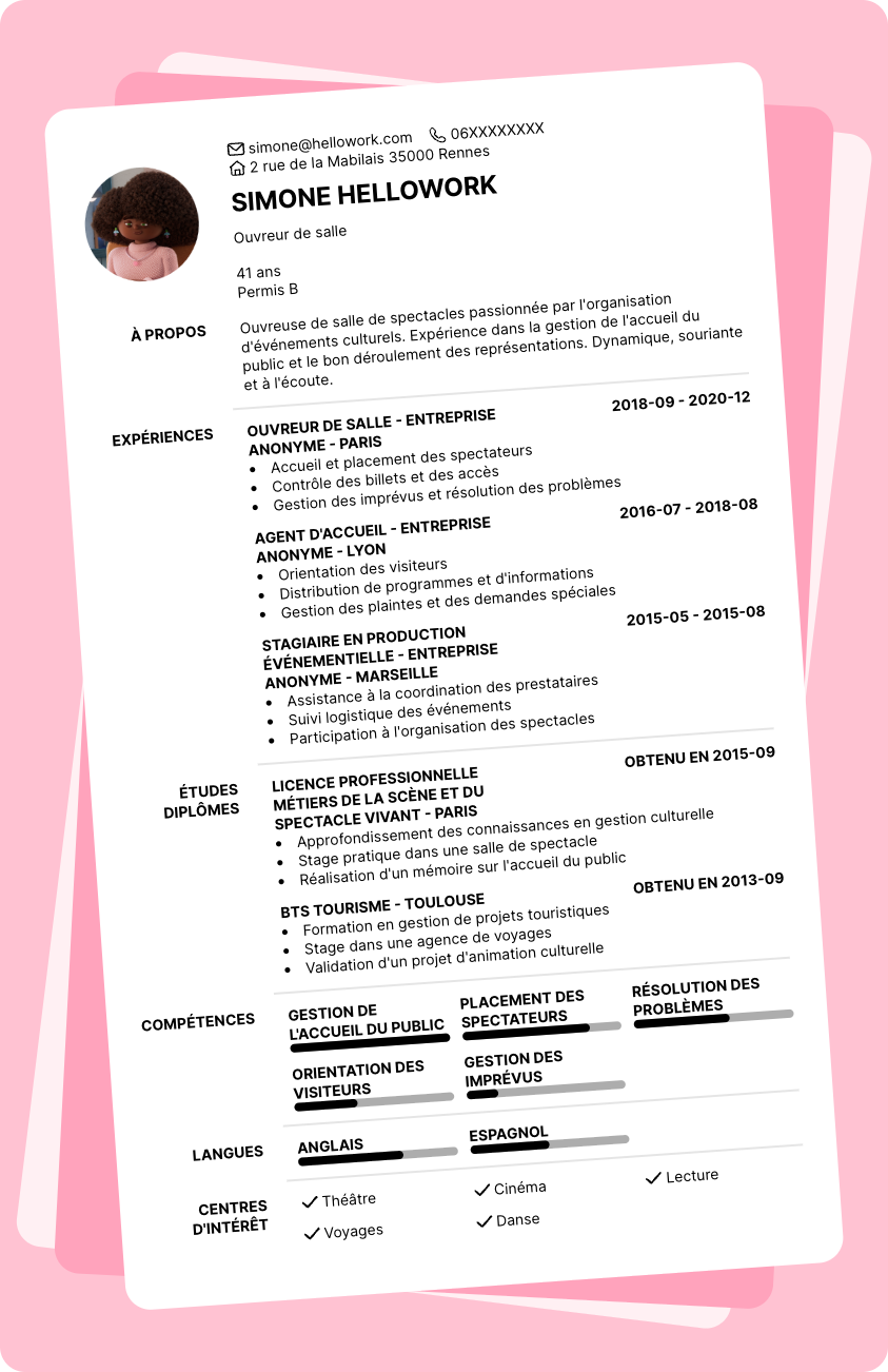 Exemple CV Ouvreur