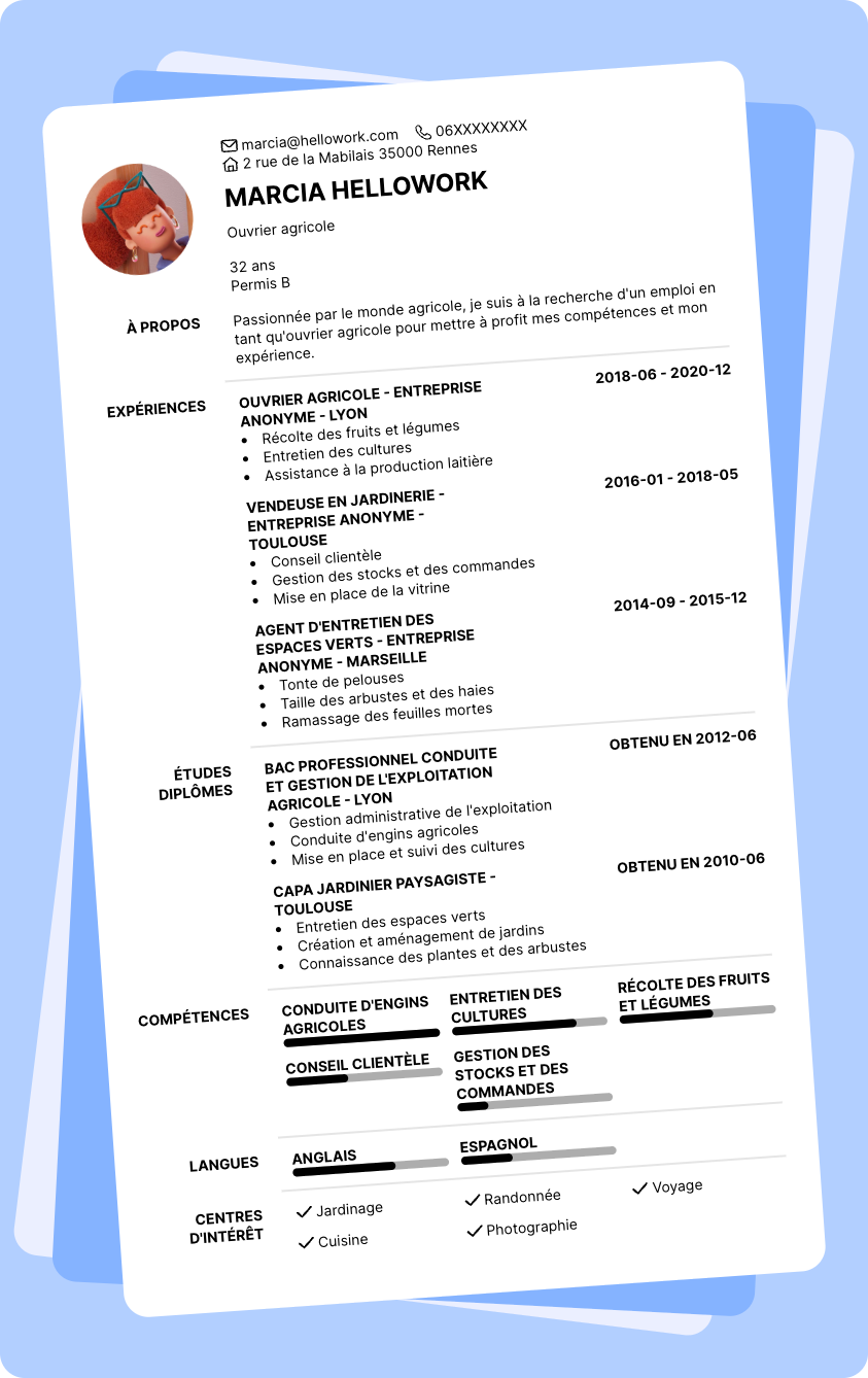 Exemple CV Ouvrier agricole