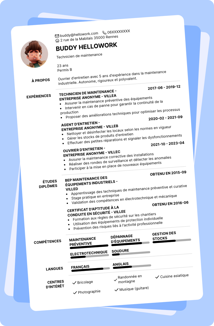 Modèle CV Ouvrier d'entretien Exemple CV Ouvrier d'entretien