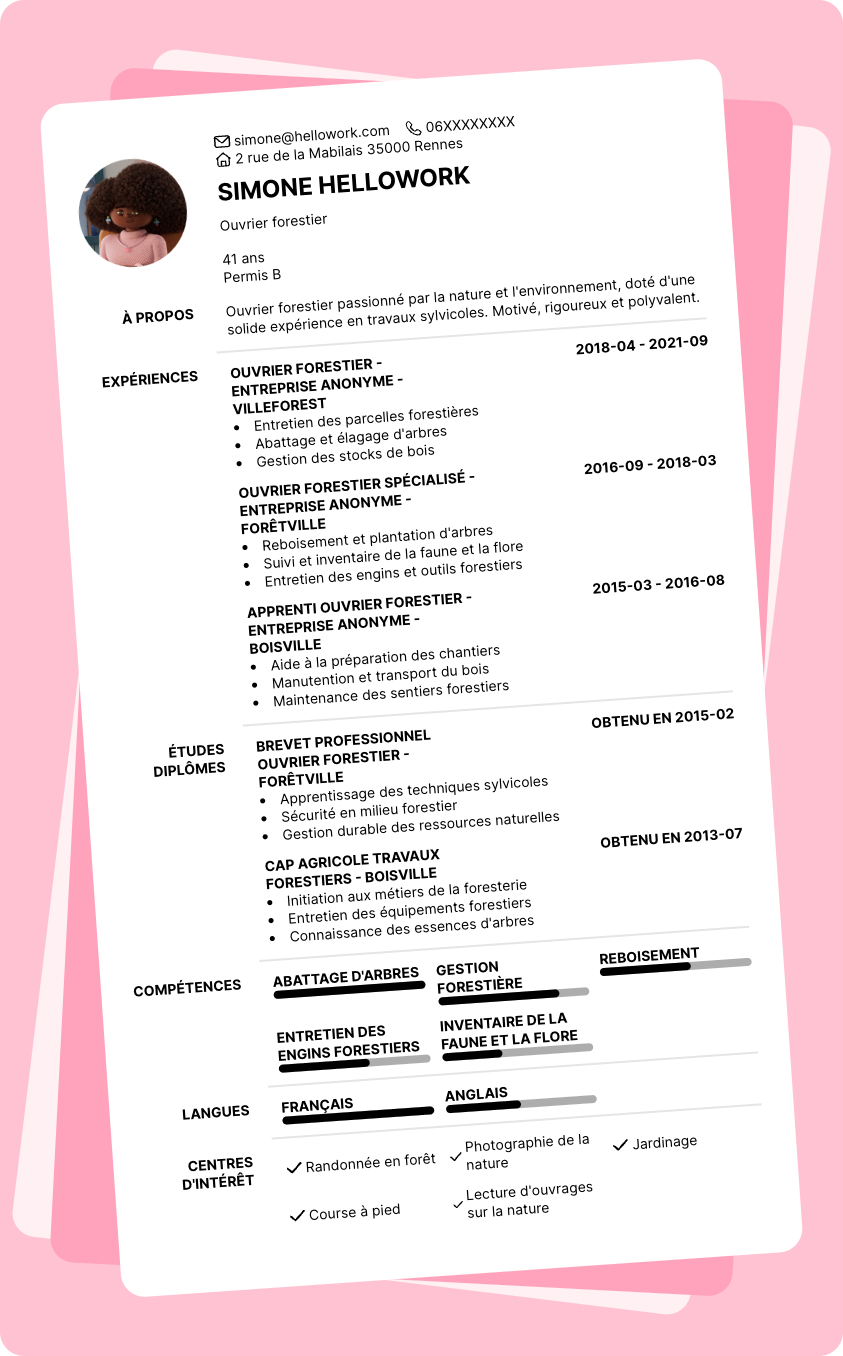Modèle CV Ouvrier forestier Exemple CV Ouvrier forestier