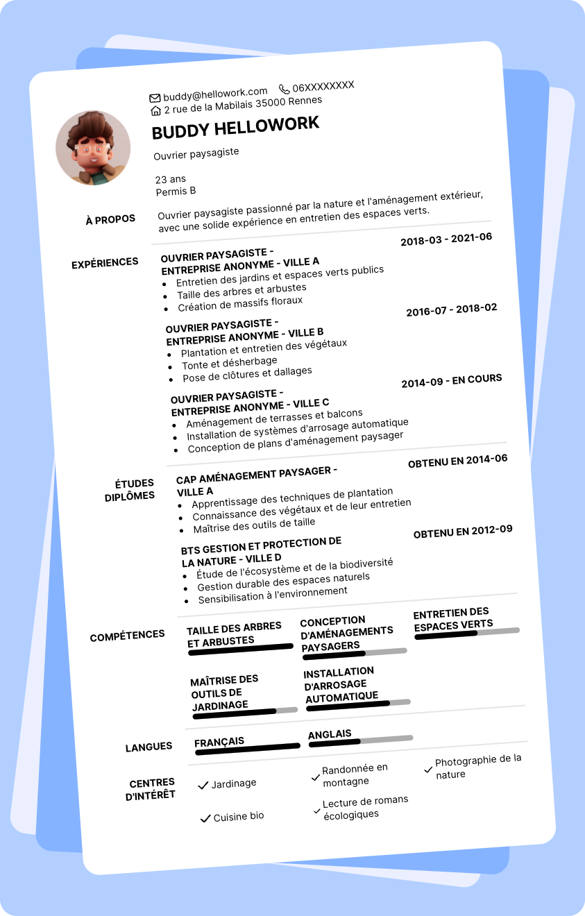 Exemple CV Ouvrier paysagiste