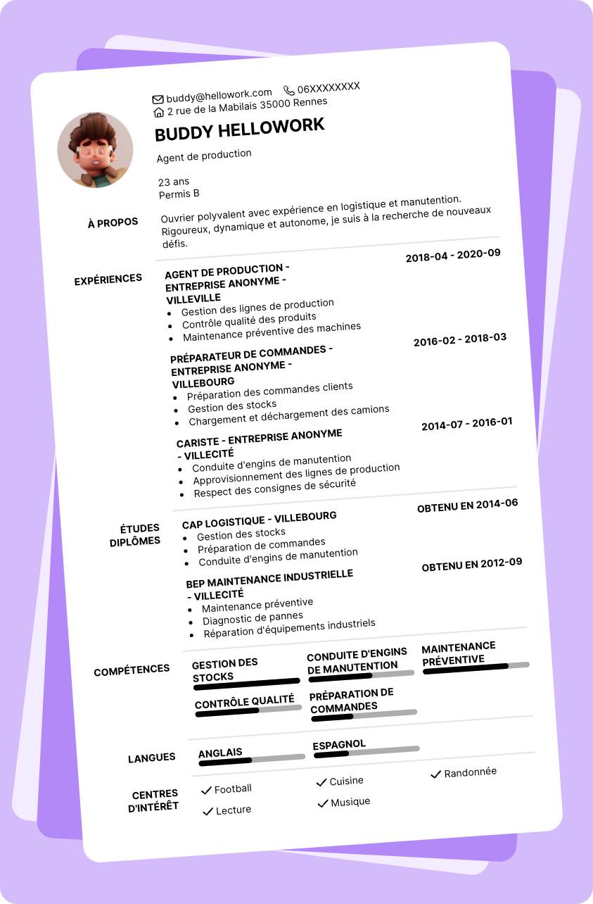 Modèle CV Ouvrier polyvalent Exemple CV Ouvrier polyvalent