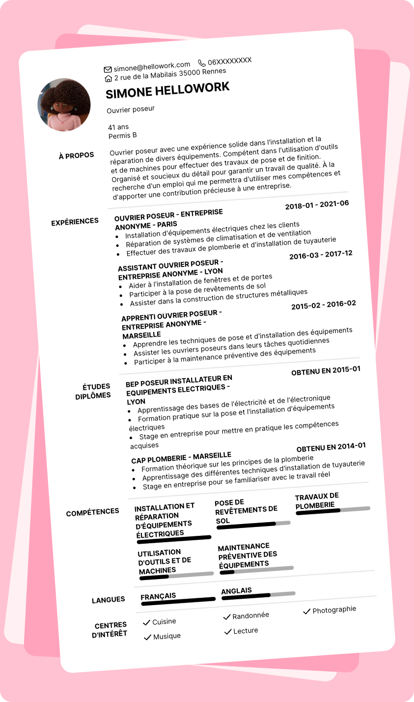 Modèle CV Poseur Exemple CV Poseur