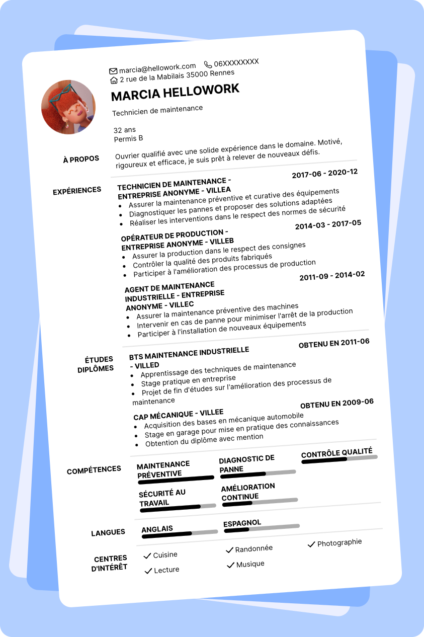 Modèle CV Ouvrier qualifié Exemple CV Ouvrier qualifié