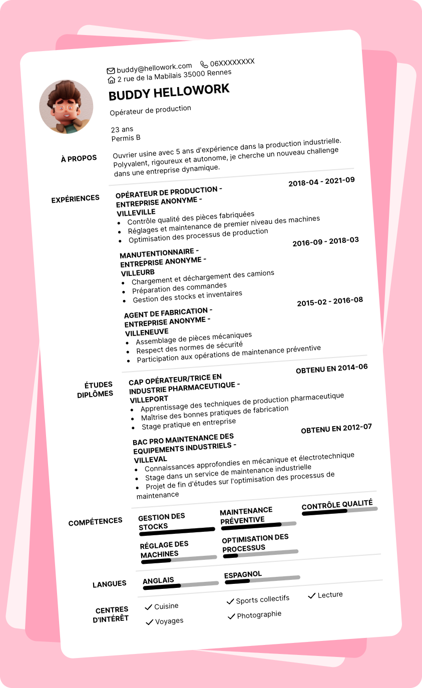 Modèle CV Ouvrier usine Exemple CV Ouvrier usine