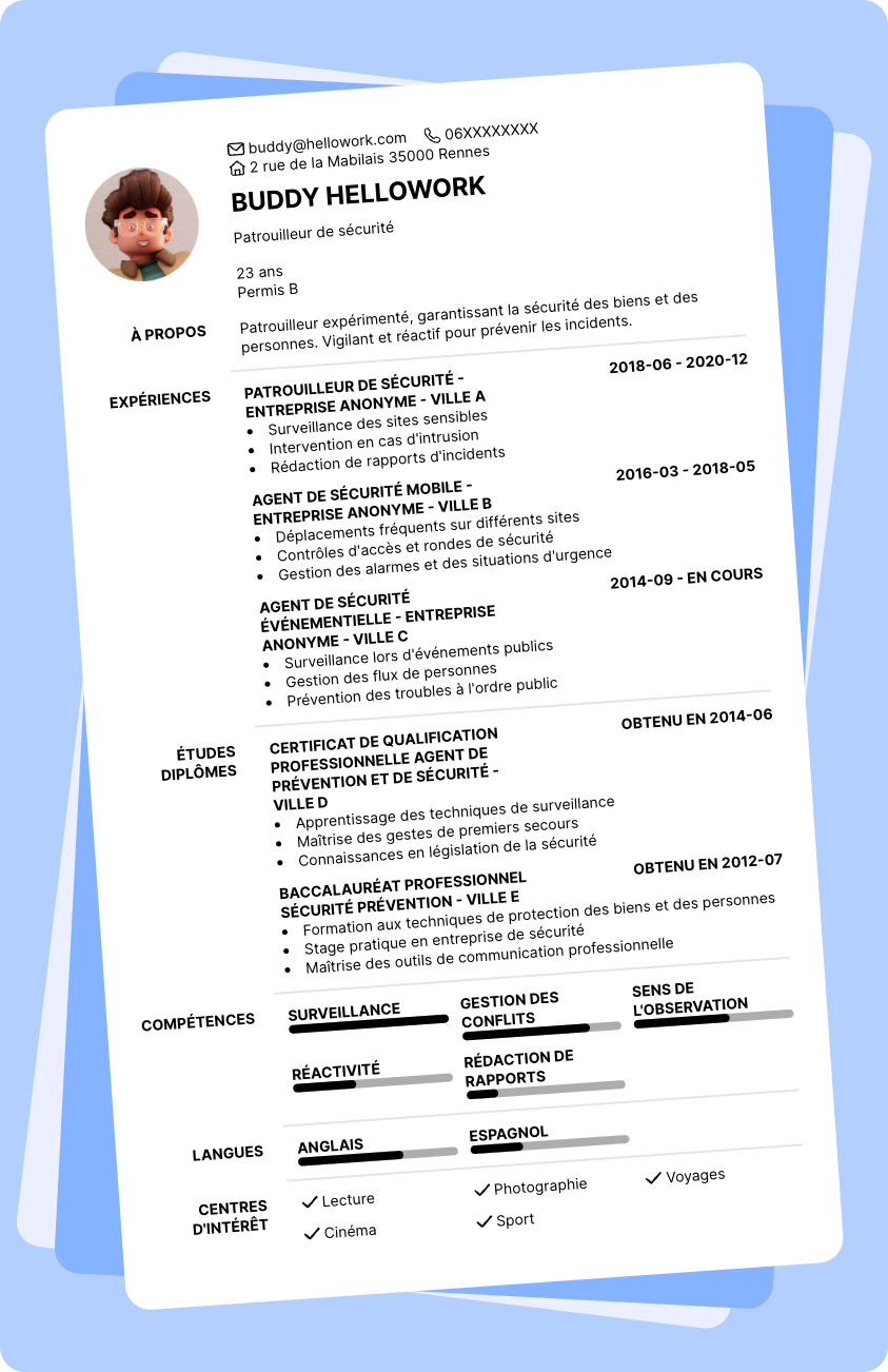 Modèle CV Patrouilleur Exemple CV Patrouilleur