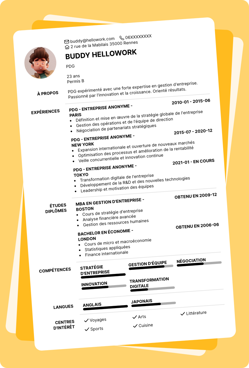 Modèle CV PDG Exemple CV PDG