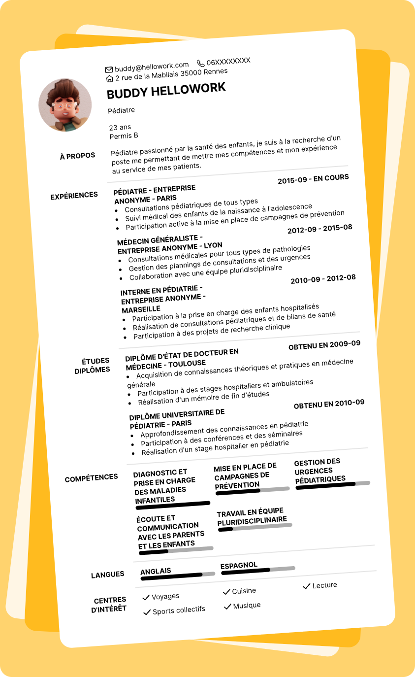 Modèle CV Pédiatre Exemple CV Pédiatre