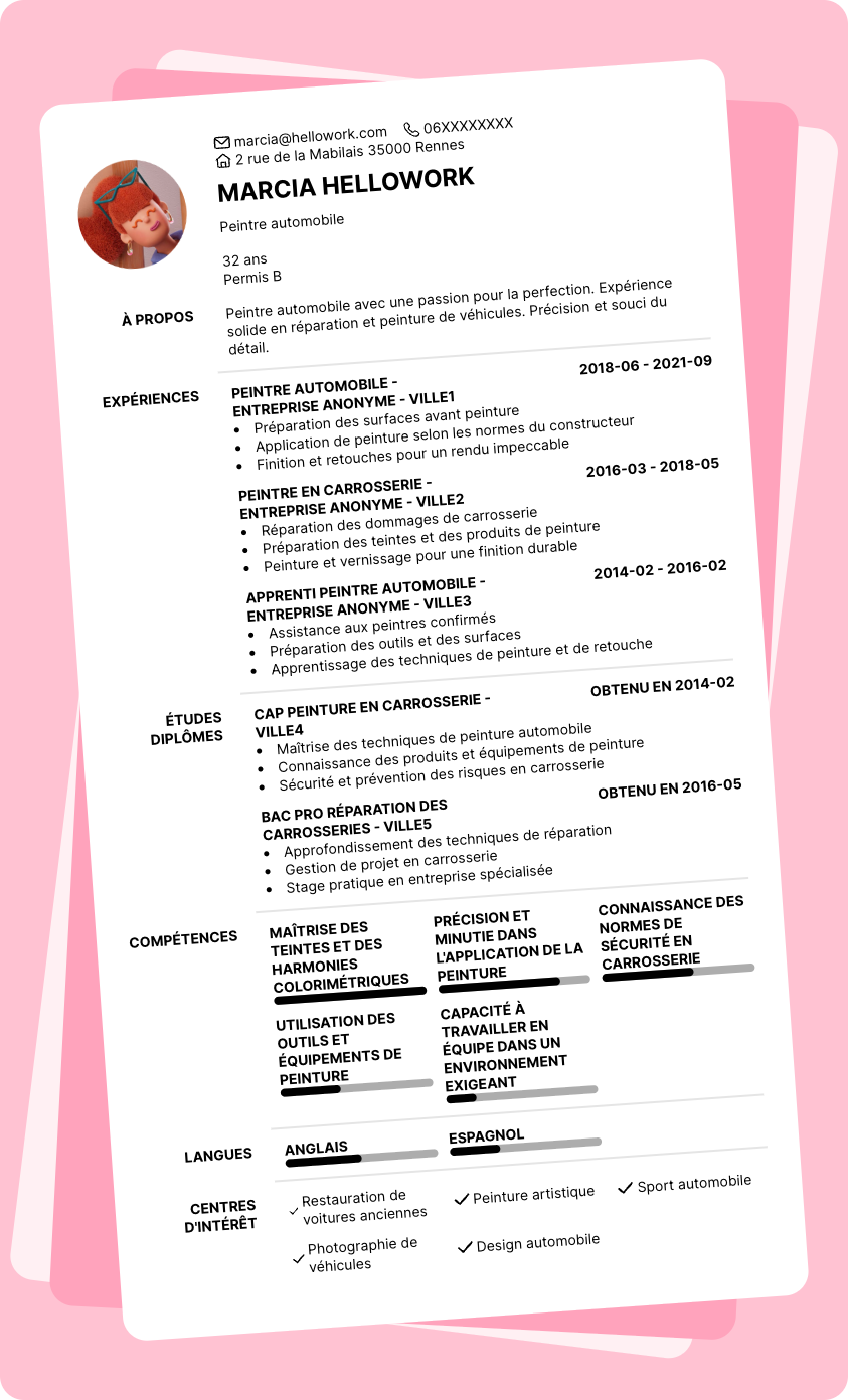 Modèle CV Peintre automobile Exemple CV Peintre automobile