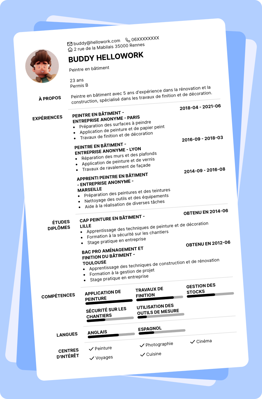 Modèle CV Peintre en bâtiment Exemple CV Peintre en bâtiment