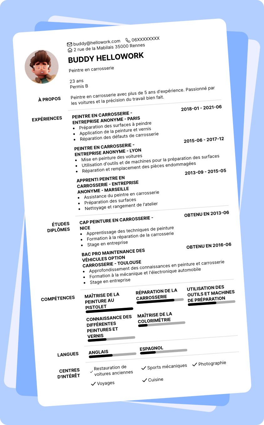 Modèle CV Peintre en carrosserie Exemple CV Peintre en carrosserie