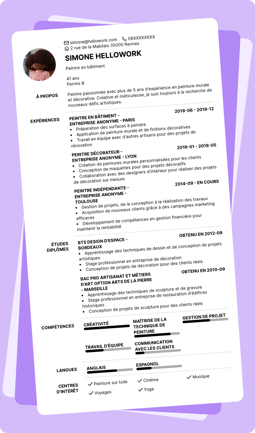 Modèle CV Peintre Exemple CV Peintre