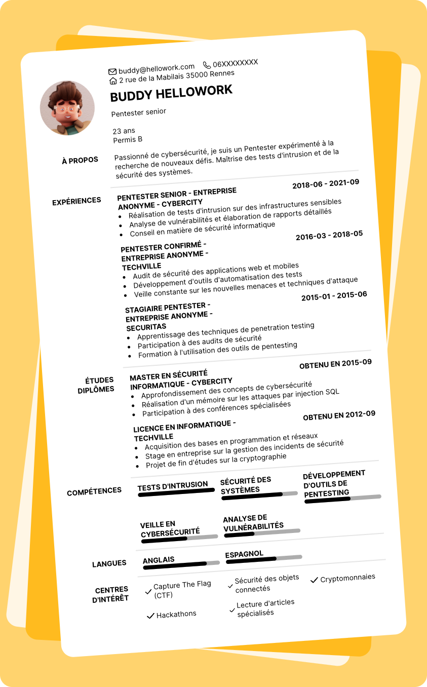 Modèle CV Pentester Exemple CV Pentester