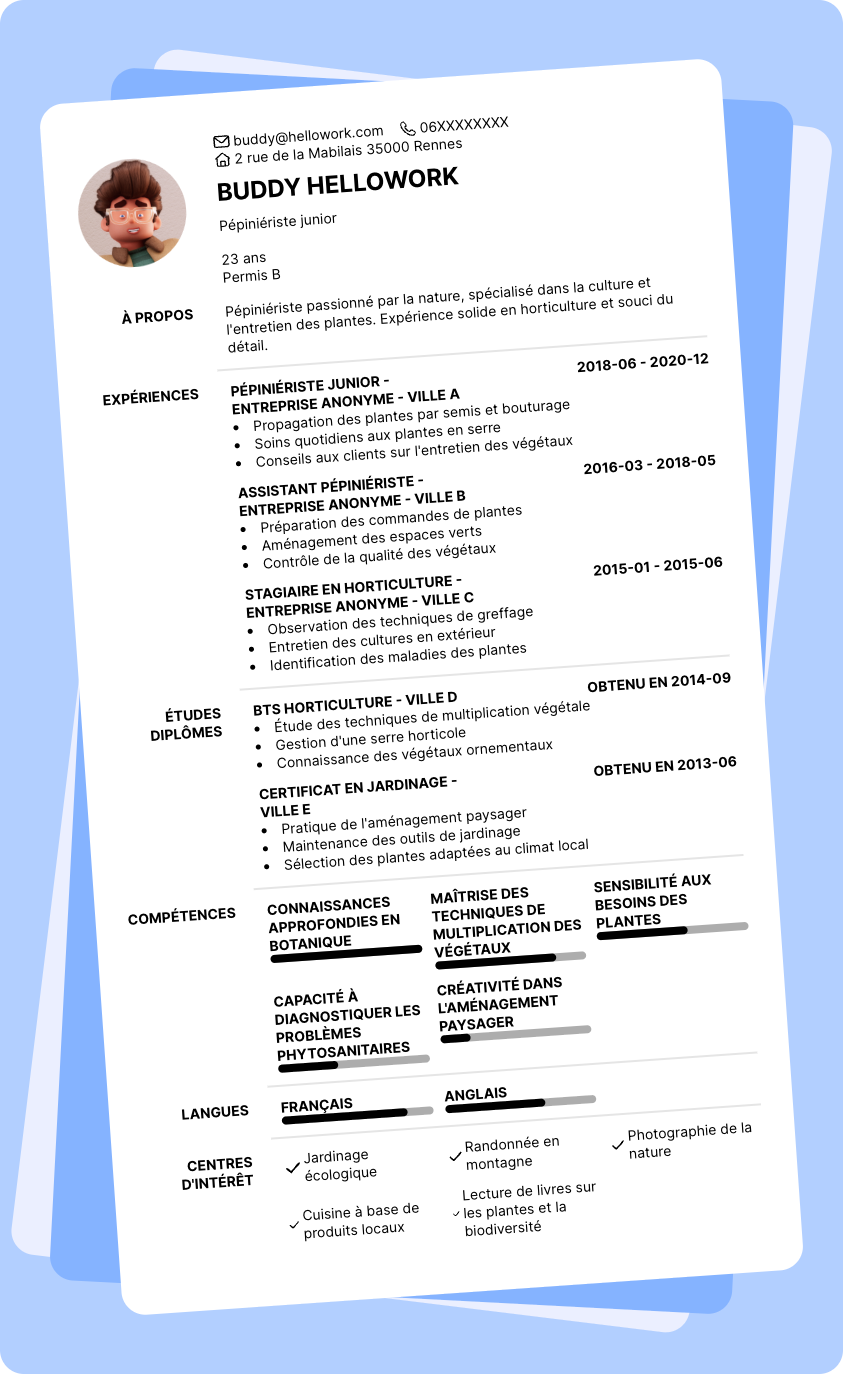Exemple CV Pépiniériste