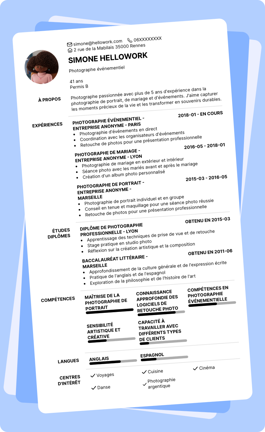 Modèle CV Photographe Exemple CV Photographe