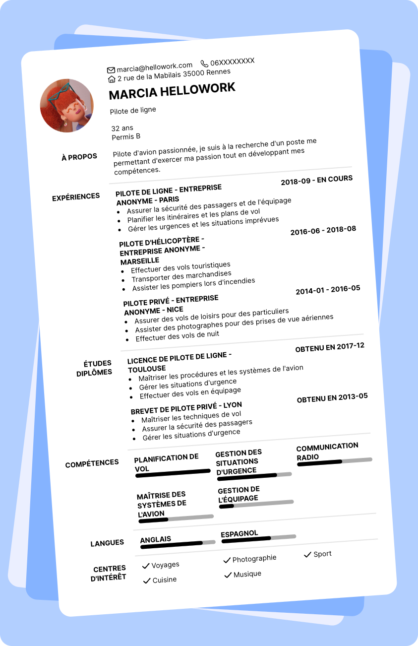 Exemple CV Pilote d'avion