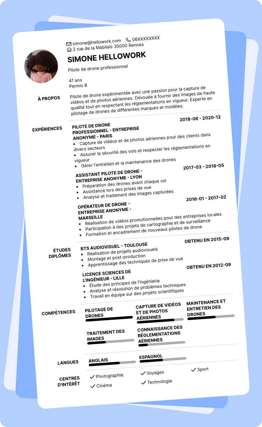 Modèle CV Pilote de drone Exemple CV Pilote de drone