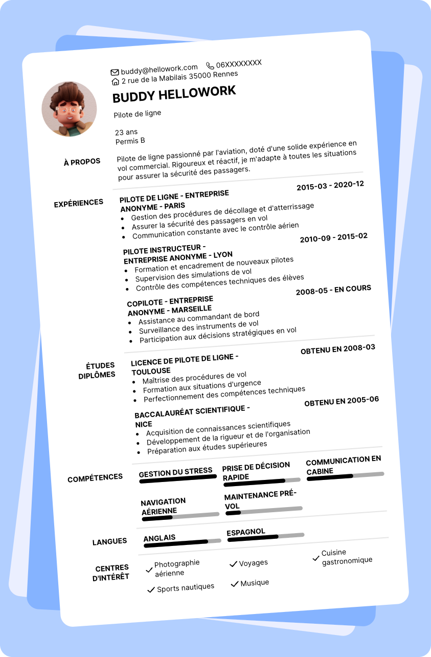 Exemple CV Pilote de ligne