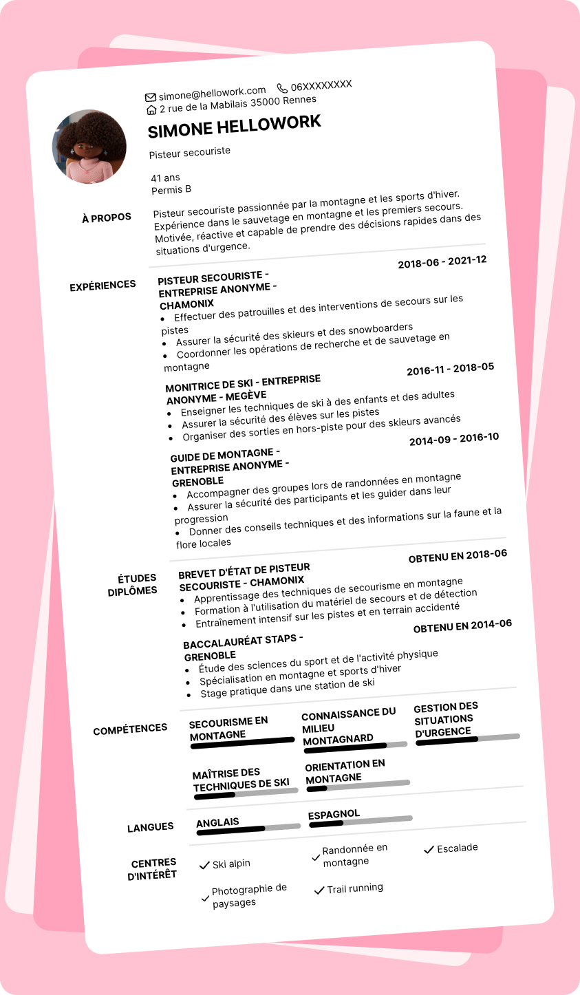 Exemple CV Pisteur secouriste