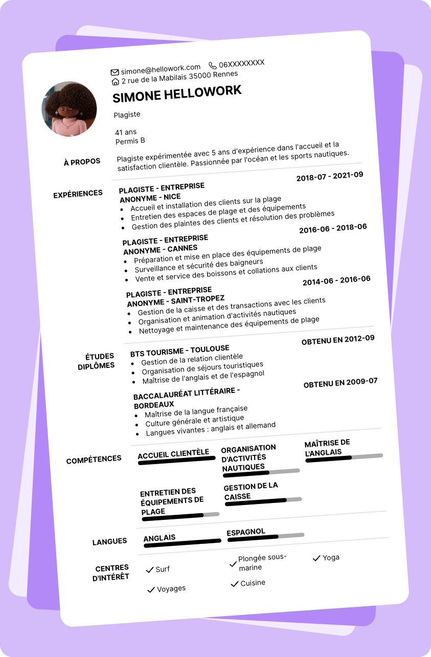 Exemple CV Plagiste