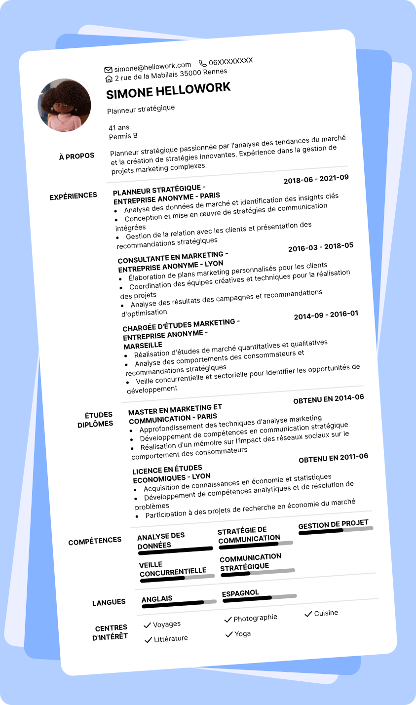 Exemple CV Planneur stratégique