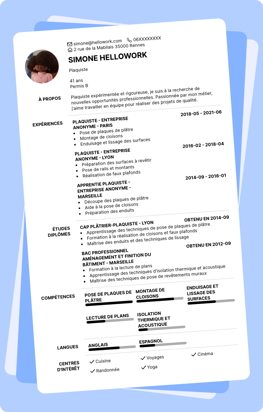 Modèle CV Plaquiste Exemple CV Plaquiste