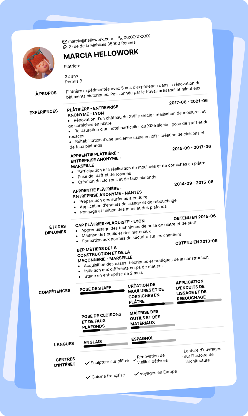 Modèle CV Platrier Exemple CV Platrier
