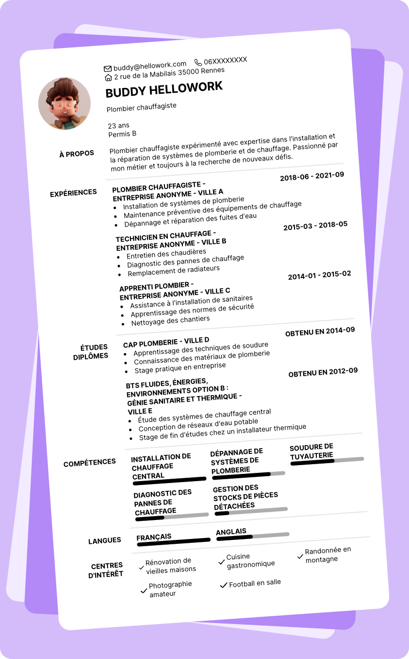 Exemple CV Plombier chauffagiste