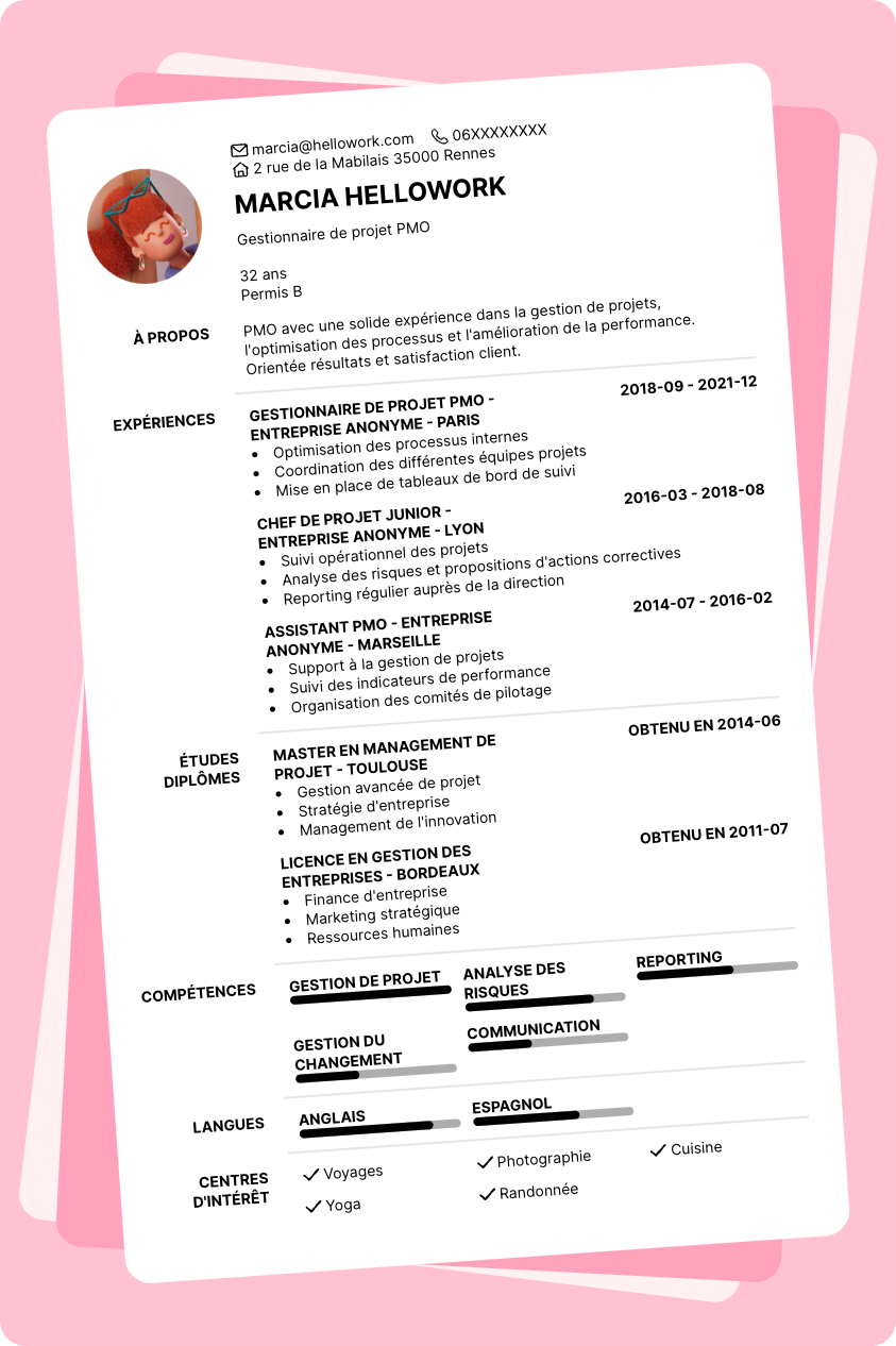 Modèle CV PMO Exemple CV PMO