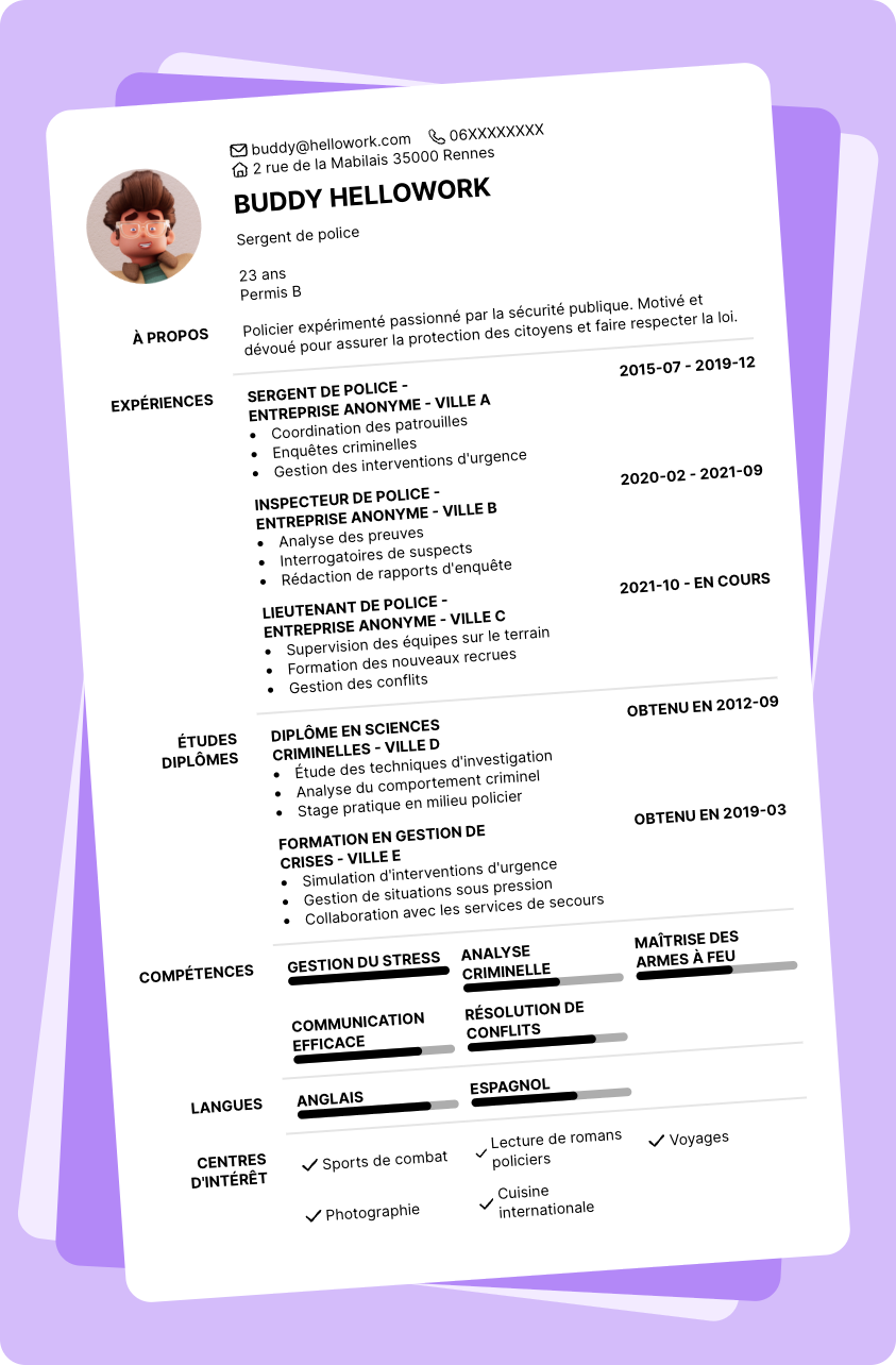 Modèle CV Policier Exemple CV Policier