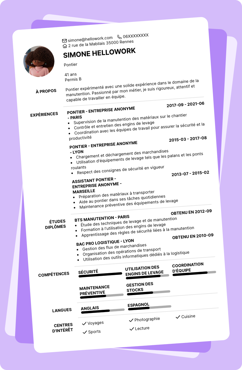 Modèle CV Pontier Exemple CV Pontier