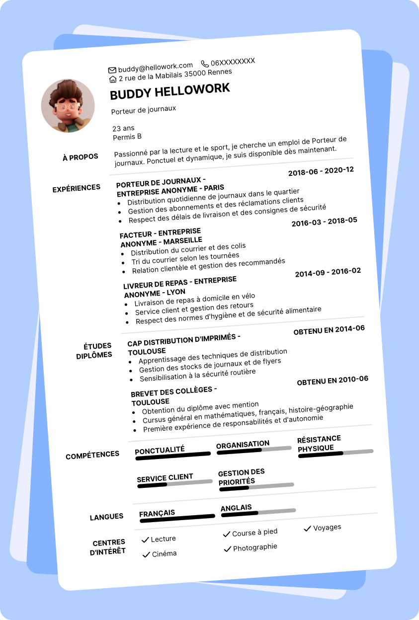 Exemple CV Porteur de journaux