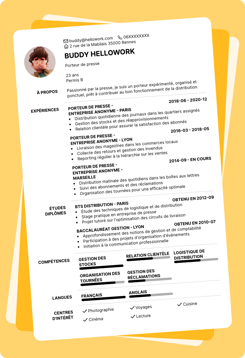 Modèle CV Porteur de presse Exemple CV Porteur de presse